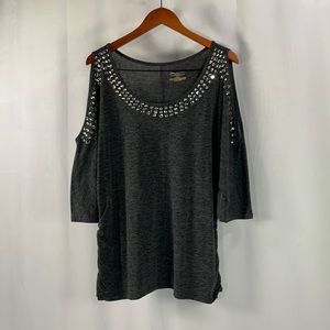 Lane Bryant Rhinestone Peek A Boo Cold Shoulder 3/4 Sleeve Knit‎ Top Size 18/20